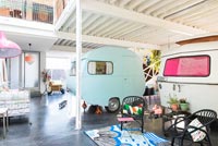 Vintage caravans inside industrial house - childrens room