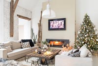 Modern country living room at Christmas 