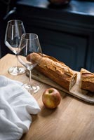 French bread and wine glasses 
