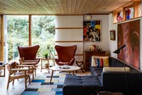 Modern living room in wooden house