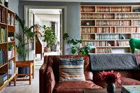 Large bookcase in modern country living room 