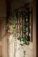 Christmas garland on country staircase 