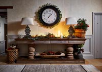 Wooden sideboard decorated for Christmas 