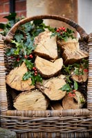 Close up basket of logs 