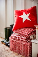 Red and white soft furnishings 