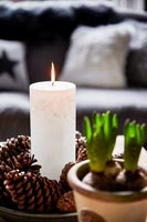 Candle with pine cones 