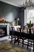 Modern dining room decorated for Christmas 