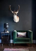 Classic bedroom furniture and trophy animal head 