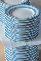Blue and white striped hand painted plates