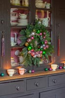 Kitchen dresser decorated for Christmas 