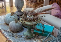 Country decorations on vintage table 