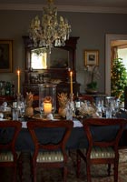Traditional dining room dressed for Christmas dinner 