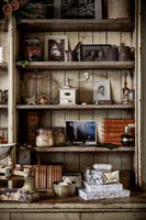 Wooden dresser in country kitchen with Christmas decorations 