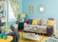Modern blue and yellow living room 