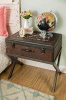 Vintage suitcase reused as a bedside table 
