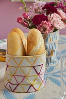 Decorative fabric bread basket, vase cover and tablecloth 