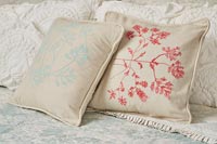 Canvas cushions on bed 