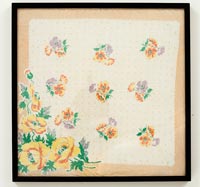 Detail of framed vintage handkerchief 