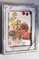 Still life painting in distressed painted frame 