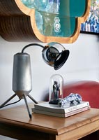 Modern chrome lamp on side table 