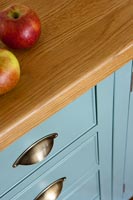 Detail of blue kitchen cabinet 
