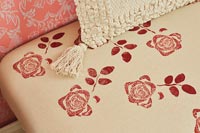 Flower print on fabric, upholstered seat 