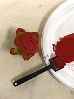 Celery rose cut out and covered with red paint to create a pattern stamp