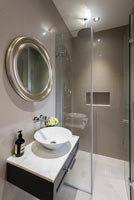 Modern bathroom with sink and shower cubicle 