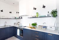 Modern white and blue kitchen