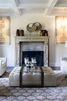 Ornate fireplace in modern living room 