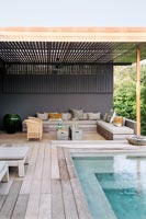 Modern seating area and swimming pool 