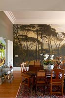 Mural feature wall in classic dining room 