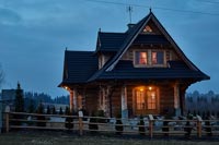 Country wooden house at night  