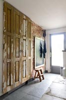 Distressed doors and chalk board 