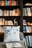 Bookcase and floral cushion