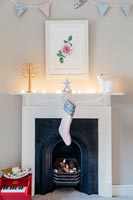 Classic fireplace decorated for Christmas 