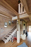 Modern wooden stairs and beams
