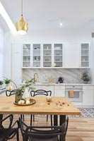 Modern kitchen-diner with Christmas decorations