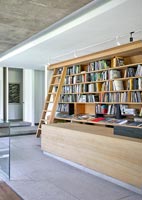 Contemporary library with sliding ladder on bookcase 
