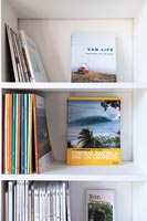 Travel books on shelves