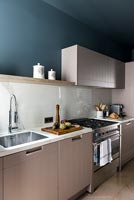 Modern kitchen with dusky pink cabinets 