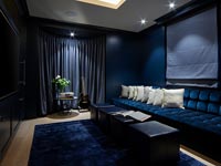 Dark blue cinema room 