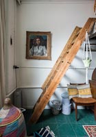 Wooden ladder to mezzanine bed 