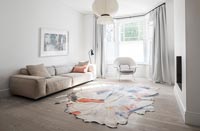 Patterned rug in modern living room 