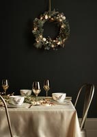 Black and gold dining room at Christmas 