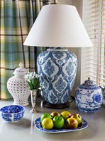 Large ceramic lamp and plate of fruit 