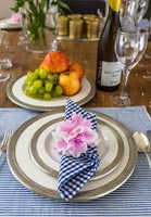 Floral napkin ring on dining table 