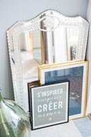 Vintage mirror and framed pictures 