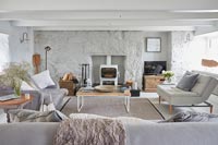 Modern country living room in grey and white muted tones 