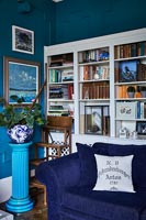 Classic blue living room bookcase 
